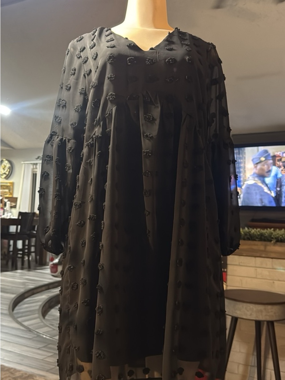 Black Long-Sleeve Textured Shift Dress#245